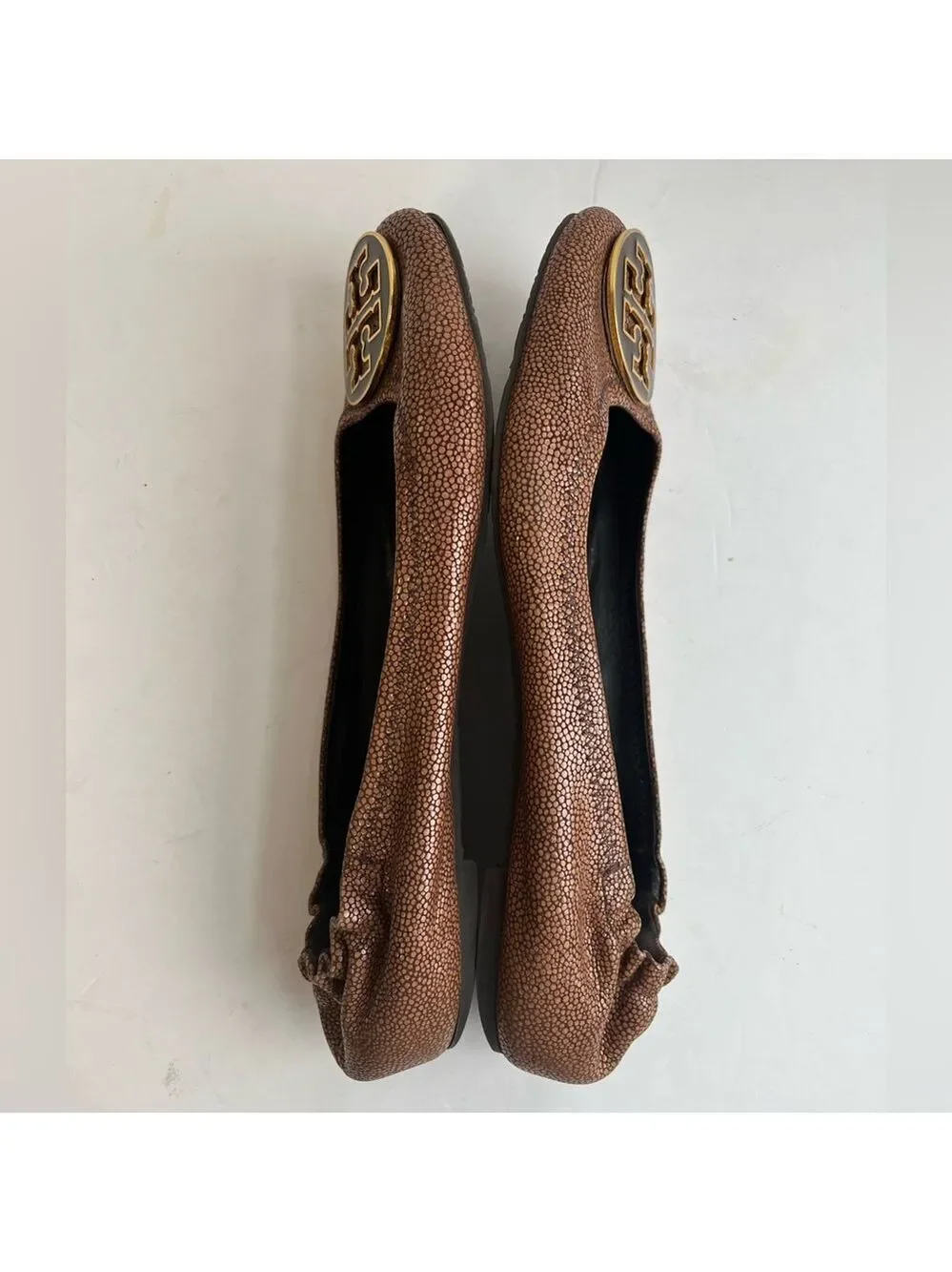 Tory Burch Brown Stingray Embossed Leather Ballet Flats Size 10